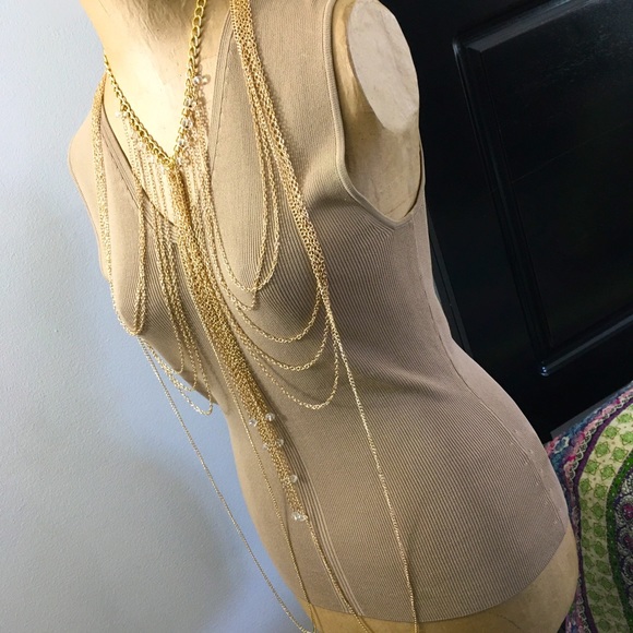 Facetted Clear Glass Beaded Multi Strand All Over Body Chain Goldplated - Picture 10 of 13